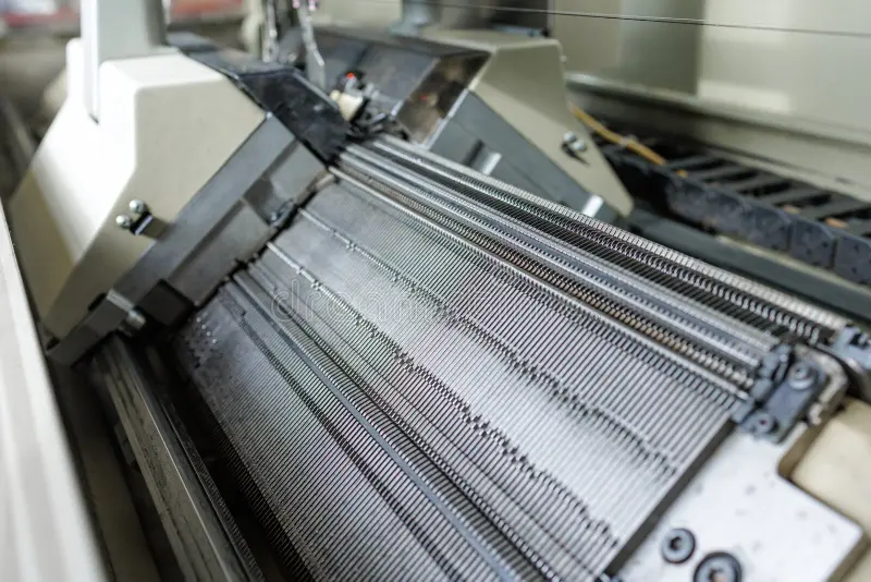 Industrial knitting machine close-up