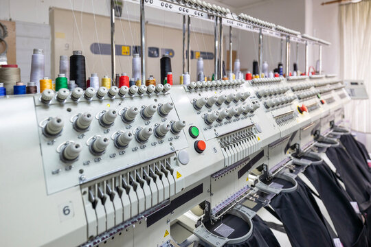 Row of embroidery machines